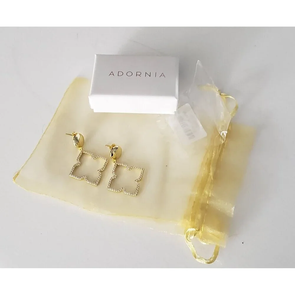 NWT Adornia 14K Gold Plated 4 Point Flower Swarovski Crystal Drop Dangle Earring